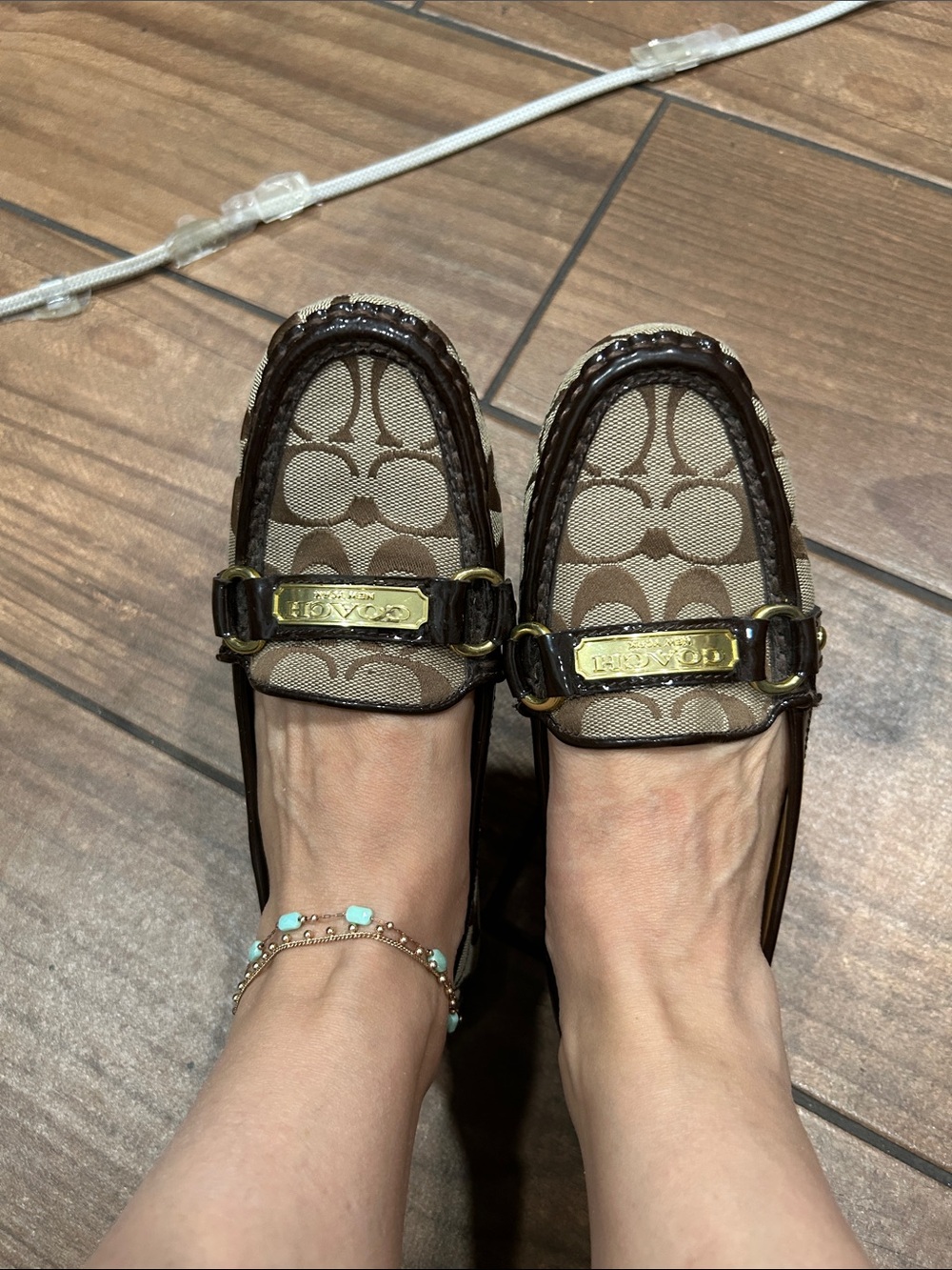 Coach Brown Signature Canvas Loafers with Gold Hardware